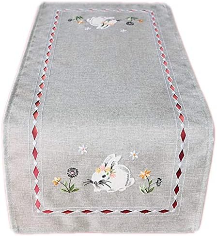 Raebel Easter Light Grey Tablecloth Table Runner Doilies Easter Decoration Rabbit Pink 100% Polyester (30 x 70 cm Rectangular Table Runner)