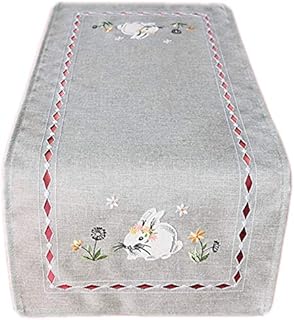 Raebel Easter Light Grey Tablecloth Table Runner Doilies Easter Decoration Rabbit Pink 100% Polyester (30 x 70 cm Rectangular Table Runner)