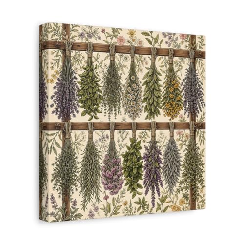 Décoration murale cuisine herbes séchées toile vintage 25x25cm