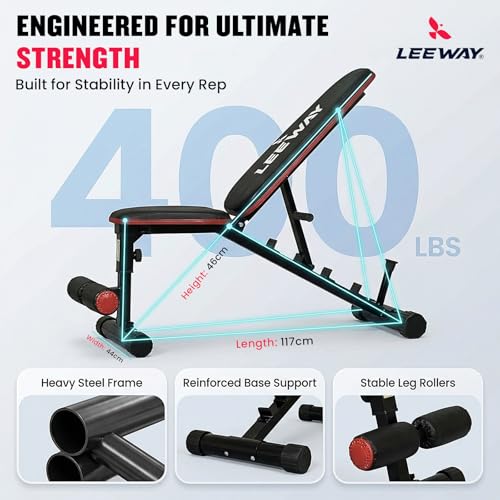 Image of Leeway LF80 Bench Press for Home Gym Setup | Adjustable Foldable Multipurpose Gym Bench for Home Workout | Incline Decline Flat | Leg Extension Table /Chair | 180 Kg
