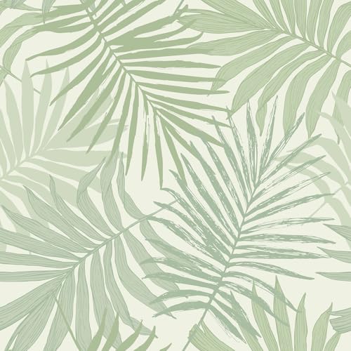 VEELIKE Boho Palm Leaf Peel and Stick Wallpaper Green Tropical Wallpaper for Bedroom Bathroom Renters 17.7x118 Prepasted Self Adhesive Tropical Leaf Contact Paper for Cabinets Drawers Shelves