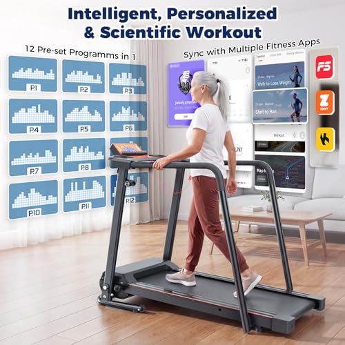 Image of Treadmill for Senior At Home with Handrails Safety Clip, 300LBS Capacity | Senior Treamill with APP Control, 0.5-6MPH, Cushioned 41 in x 14 in Belt for Joint Protection Rehab, 2.5HP, Emergency Stop
