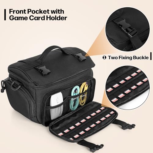 pgmoon travel bag compatible with steam deck oled legion go  go s  switch 2 tactical shoulder storage carrying case with pockets for dock ac adapter controllers