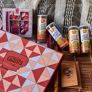 Tasty Giants Luxe Gift Box | Healthy Snacks Gift Box | Diwali Gift Hamper | Corporate Gifting | Snacks Gift Pack | Chocolate & Fragrance Gift Set | Snacks Gift Hampers | Christmas Gifts