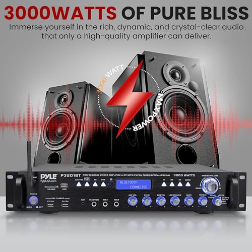 Pyle P3201BT Multi Channel Bluetooth Preamplifier Receiver - 3000 Watt Audio Home Speaker Sound Stereo W/Radio thumb #1