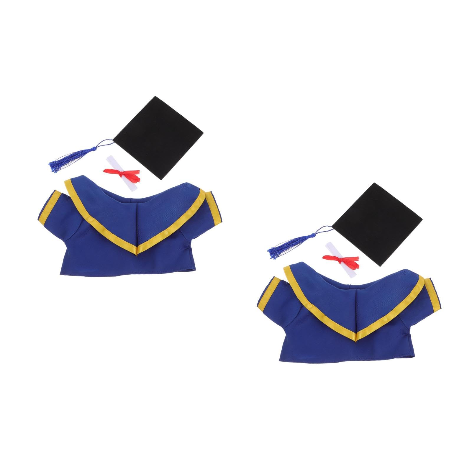 LOGOFUN 2Sets Graduation Bear Outfit Plush Bear Clothes Kit Stuffed Doll Sash Tassel Gown Diploma for Celebratory Holiday Party Supply - Blue Yellow 30cm