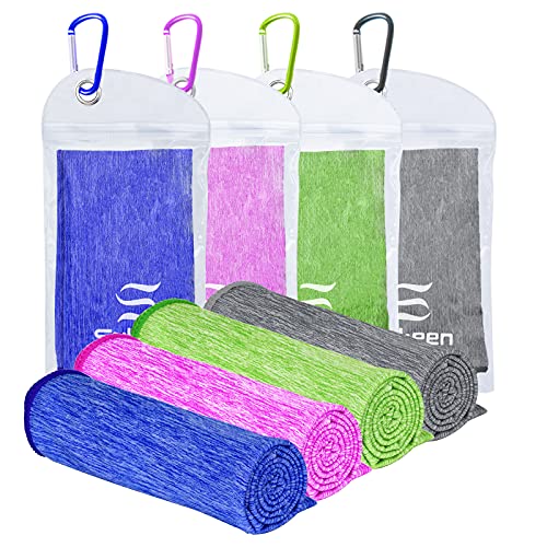 4pack Cooling Towel Sports Striped Cooling Towel (40"x12"),Ice Towel,Microfiber Towel,Soft Breathable Chilly Towel for Yoga,Gym,Running,Fitness,Workout,Summer Heat (Grey/Green/Pink/Dark Blue)