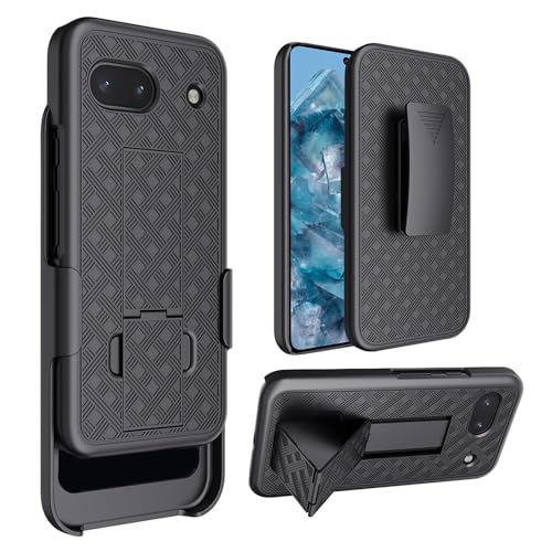 HIDAHE Holster Case for Google Pixel 8A, Combo Shell Holster Slim Shell Case for Men with Built-in Kickstand + Swivel Belt Clip Protective Holster for Google Pixel 8A 2024, Black