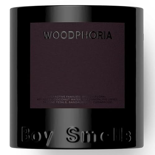 Boy Smells - Woodphoria Scented Candles for Men and Women - 8.5 oz - Soy, Coconut Wax Candle Blend - Aromatic Candles for Home with Fig, Sandalwood and Jasmine - 50-Hour Burn - Cotton Wick - Woodphoria - 8.5 oz