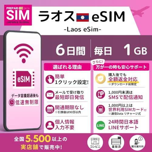 [ ���I�X eSIM ] �I�����C���ŒZ�������s�i���[�����j�b�I�ׂ�e�ʁE�����b�����pOK�b���S24���ԓ��{��T�|�[�g�b�ᑬ�������t�� (6Days-Daily 1GB)