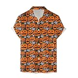[Yindaity] ハロウィン メンズ 半袖 カボチャ アロハシャツ 通気 ハワイアン ファッション トップス 前開き 総柄 カジュアル 柄 ゆったり 大きいサイズ プリント 人気 おしゃれ パーティ 余興 イベント(#B-オレンジ,3XL)