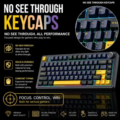 Image of AULA F75 75% Wireless PBT Keycaps Mechanical Keyboard | Hot Swappable, Pre-lubed Linear Switches | RGB Backlit, 2.4GHz /Type-C /Bluetooth Gaming Keyboard (Thunder Black, Star-Vector(Seiya) Switch)