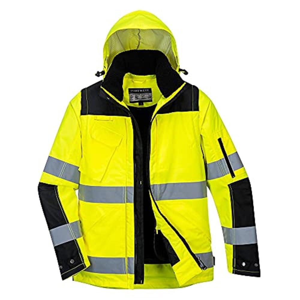 Portwest C469 Kurtka robocza 3-in-1 Elementy Odblaskowe Ostrzegawcza Pro | Żółty/Czarny, XL, EN ISO 20471 Klasa 3, EN 342, Krój Standardowy, Okrągły Dekolt, Długi Rękaw, 9 Kieszeni, Poliester, Zima