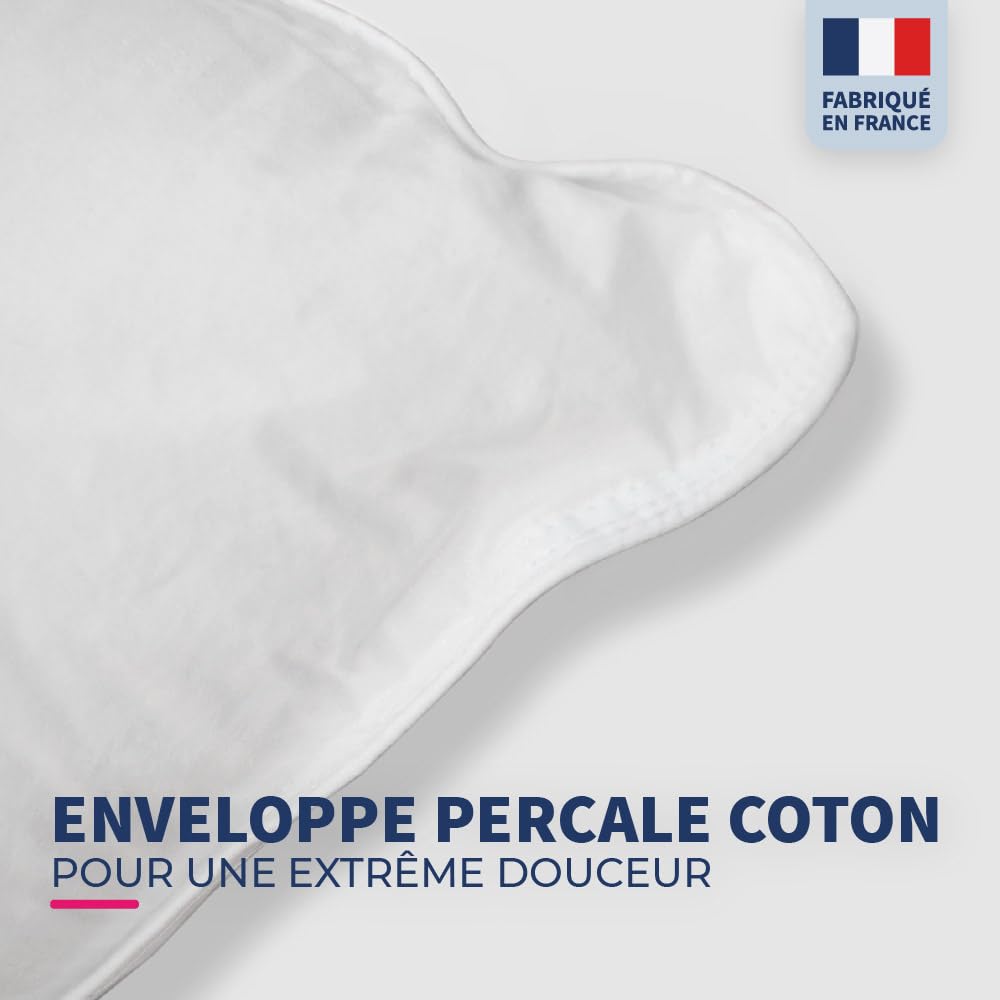 Bleu Calin Lot de 2 Oreillers Confort Ferme 'Alaska', Superbe Gonflant, 50x70 cm, Enveloppe 100% Coton Percale, Blanc, 50x70cm Forme rectangulaire