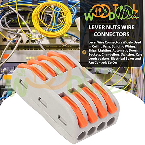 Image of 4 to 4 Inline Wiring Cable Connectors - Quick connectore Terminal Blocks - Electrical Connectors Blocks (4pcs, 4 to 4 Inline, Orange)