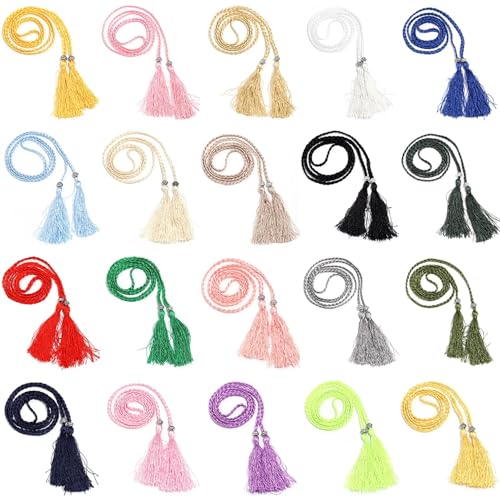 Rope Belts For Women 10Pcs Braided Tassel Belt Color Handmade Waist Belts for DIY Dress Decoration Accessories2
