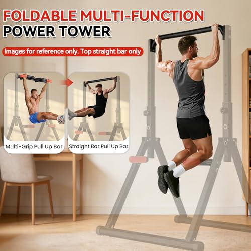 Image of WATBKHE Power Tower Pull Up Dip Station Foldable, Pull Up Bar Station Adjustable, Multi-Function Home Gym, Strength Training Fitness Equipment, Triangular Design, for Home Outdoor