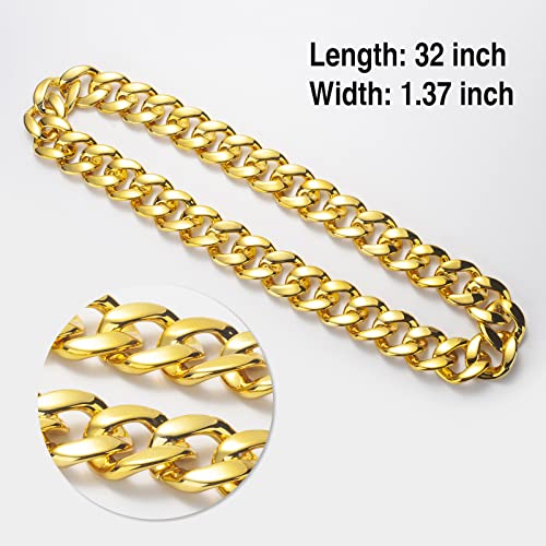 80s 90s Hip Hop Costume Jewelry Gold Chain for Women Men Gold Acrylic Chain Rapper Faux Gold Chain Necklace Costume Accessory2