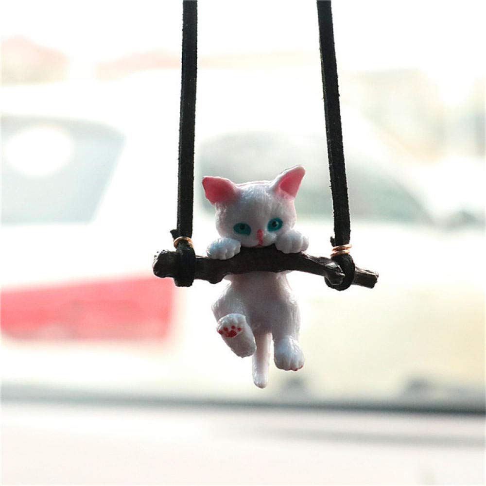 ADITAM Wiszący Ornament Wisiorek do samochodu Kreatywny Śliczny Gałąź Kot Wisiorek na lusterko wsteczne Dekoracja wnętrza samochodu dla dziewczynek Akcesoria do wnętrza samochodu-biały (kolor: biały)