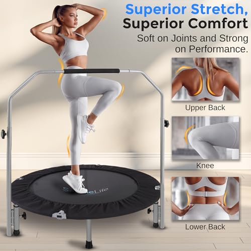 SereneLife 36/40" Foldable Mini Trampoline - Compact Fitness Trampoline for Kids Adults, Exercise Rebounder with Foam Handle, Indoor/Garden Workout Equipment, Max Load 150/220 lbs