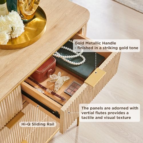 T4TREAM Fluted 7 Drawers Dresser for Bedroom, 54" Wide Modern Dresser TV Stand, Gold Accents, Fluted Fronts, Wood Storage Dressers Organizer for Bedroom, Living Room, Natural Oak - Image 5