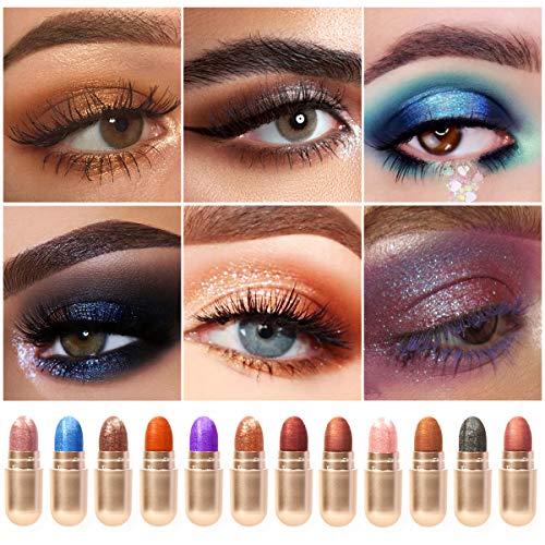 KISSIO Eyeshadow,Eyeshadow Stick Set 12 Colors,DEROL Eyeshadow Crayon,Waterproof Eyeshadow Stick,eyeshadow pencil,eyeshadow pen(12 PCS/BOX)