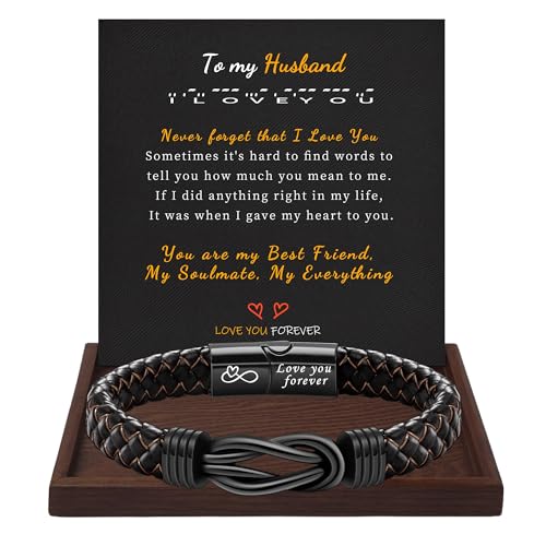 I Love You Gifts for Him Leather Bracelet for Men Knot Infinity Bracelets Valentines Day Gift for Husband Boyfriend Dad Son Grandson Anniversary Birthday Jewelry Graduation Gifts for Him 2024