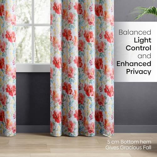 Image of haus & kinder Blackout Door Curtains 7 Feet Long Pack of 2 Door Curtains, 7 Feet Curtains for Door, 100% Room Darkening (Bloom Symphony, 114x213 CM)