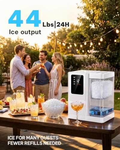 Image of Silonn Nugget Ice Maker Countertop, 3L Detachable Water Tank & 44Lbs /Day, Self-Cleaning Pebble Ice Machine with Smart Timer, Premium Chewable Sonic Ice for Home Bar & Office, White