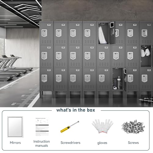 Image of BUTISOW Metal Lockers - 66 inch Height Steel Lockers for Employees with 3 Door Storage Locker with Card Slot for Employees Gym School Home Office Garage - Assembly Required