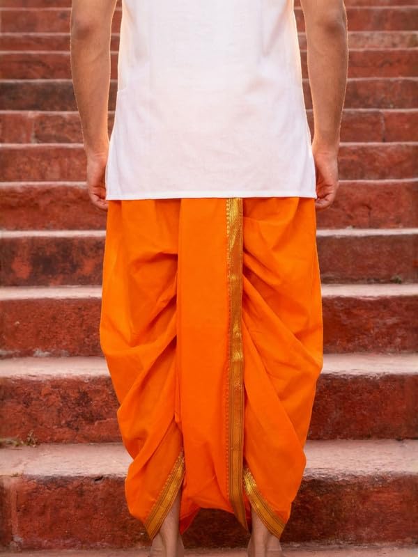 BANARASI POSHAK Men Ethnic Wear Orange Free Size Lightweight Comfortable Soft Fabric Outfit 1