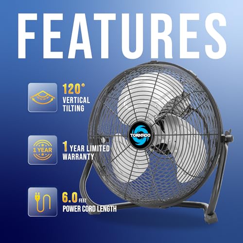 image for Tornado 12 Inch High Velocity Metal Floor Fan, 3-Speed Powerful Coolin