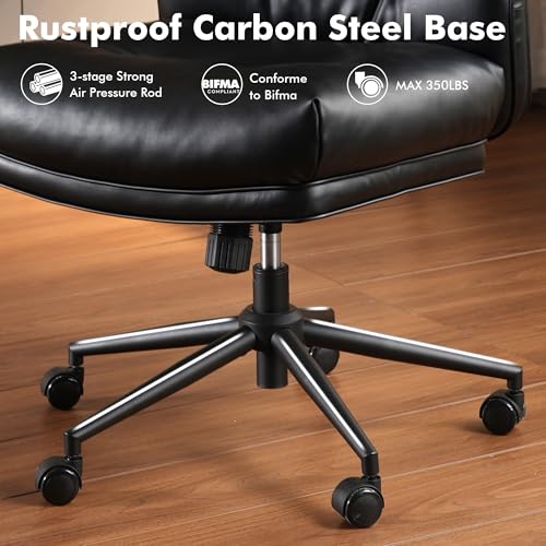 Image of High Back Executive Office Chair with Comfortable Deep Seat,Black PU Leather Modern Office Chair,Ergonomic Big and Tall Computer Desk Chair with Lumbar Support(Black)