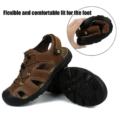 Mens Casual Leather Sandals Closed Toe Beach Shoes Summer Sandals for Hiking Trekking Walking4