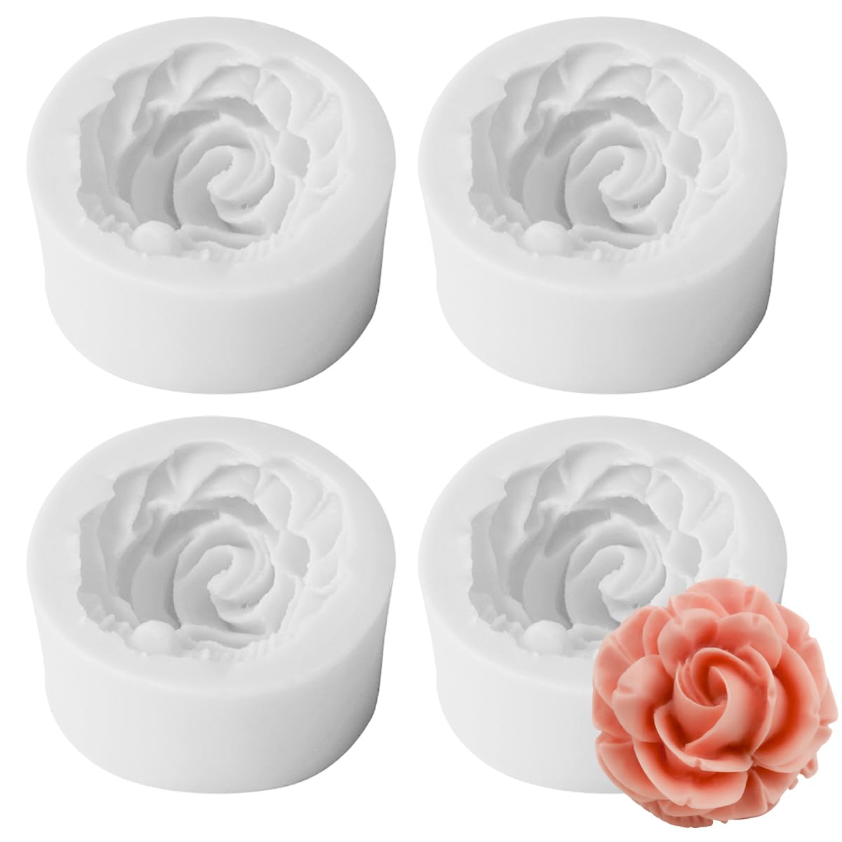 Paotxpum 4 PCS 3D roseFlower Silicone Mold, Flower Fondant Cake Baking Molds, Chocolate Candy Mold for Party Baby Shower Cake Decoratin Clay,Soap Crafting Projects 4pcs