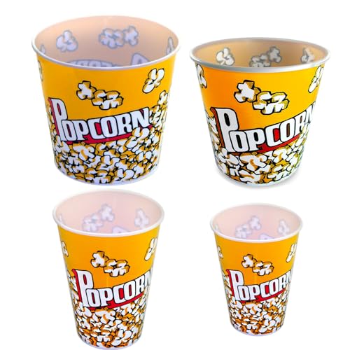 HOMELANDIA - 4x Cubos Palomitas Lote de 4 Cubos para Palomitas, Varios Tamaños Popcorn Buckets Grandes para Cine en Casa - Reutilizables, Resistentes y Fáciles de Limpiar, Diseño Retro PVC