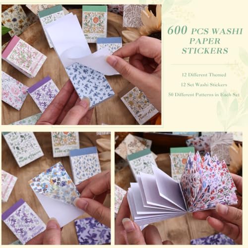 Image of 12 Sets 600 Sheets Vintage Floral Stickers, Aesthetic Sticker Book for Journaling, Different Flower Themes Scrapbook Supplies Ideal DIY Decorative Gifts for Women Girls Adults Teens Junk Journal