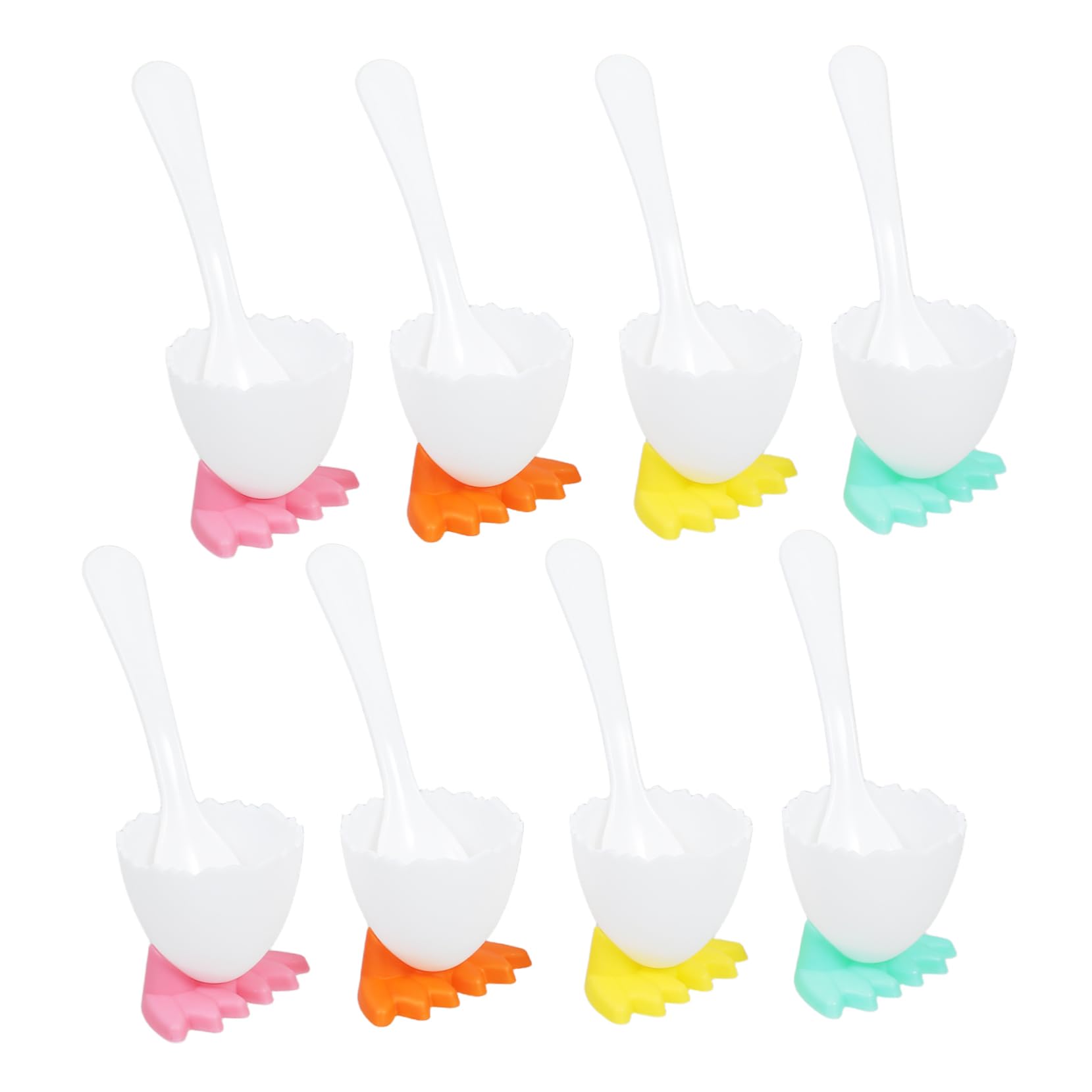 MUCKLILY Egg Boiling Cups for Boys and Girls 8 Set Foot Shape Plastic Egg Holders with Spoon