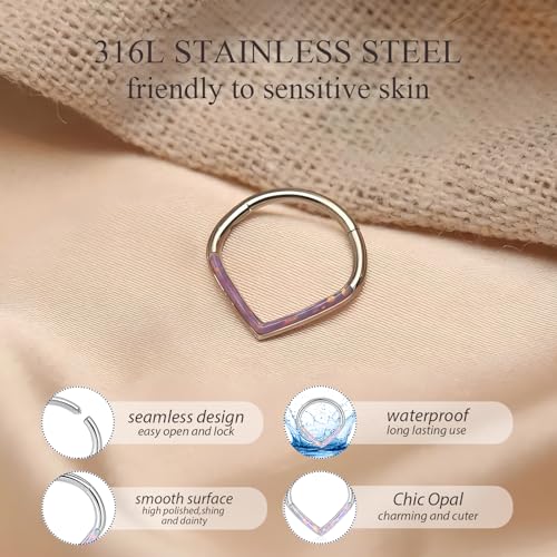 Silver Septum Jewelry Purple Opal Septum Ring 316L Daith Earring 16G 8mm by PEAKLINK - Used condition - Image 3