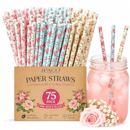 75 pitillos biodegradables de papel con diseño vintage floral miniatura 3