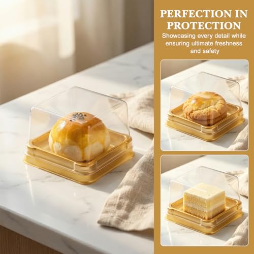 Image of DOITOOL 150 Pack Single Clear Plastic Mooncake Box with Transparent Lids, Square Moon Cake Trays Mooncake Packaging Boxes, Muffins Dome Box Transparent Dessert Boxes (2.1x 2.1x1.5inch)