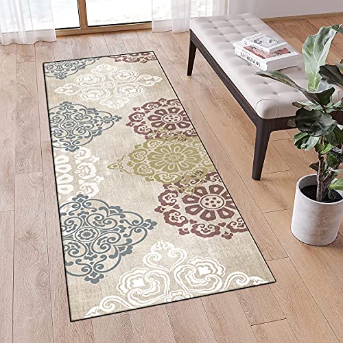 Alfombra de Pasillo Antideslizante 80x200cm Larga Gris Beige Vintage Alfombrilla por Metros Lavable a Medida Alfombras Cocina Corredor Dormitorio Salón Cuarto, Ancho 40 - 120CM Cover