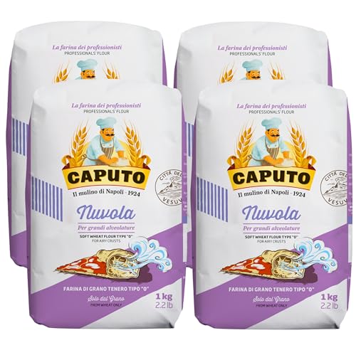 Caputo Nuvola 1 kg – Harina de Trigo Tipo 0 Italiana para Pizza Napolitana y Masas de Alta Hidratación – Molino Caputo - Pack Laborawi (x4)