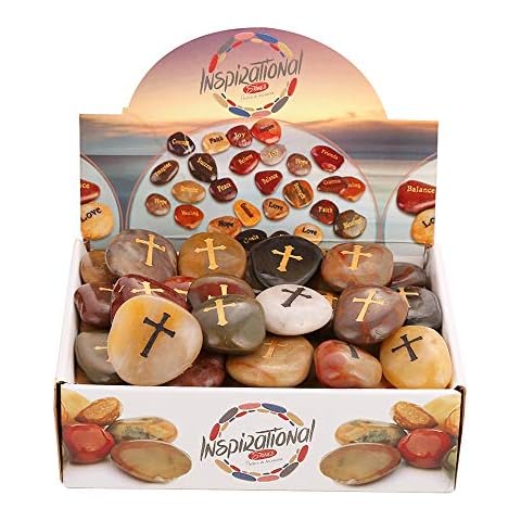 RockImpact 50PCS CROSS Engraved Inspirational Stones, Sentimental Gifts, Blessing Motivational Treat, Encouragement Message Rock Pebble Keepsake, Wholesale Price, 5-8cm (2"-3") each Cover