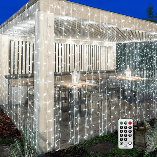 THKFUL 6x3M Curtain Lights Plug in for Bedroom,594LED Long Curtain Fairy Lights Indoor Window Waterfall Light with Remote Timer Waterproof for Hanging Wall Balocny Gazebo(White)