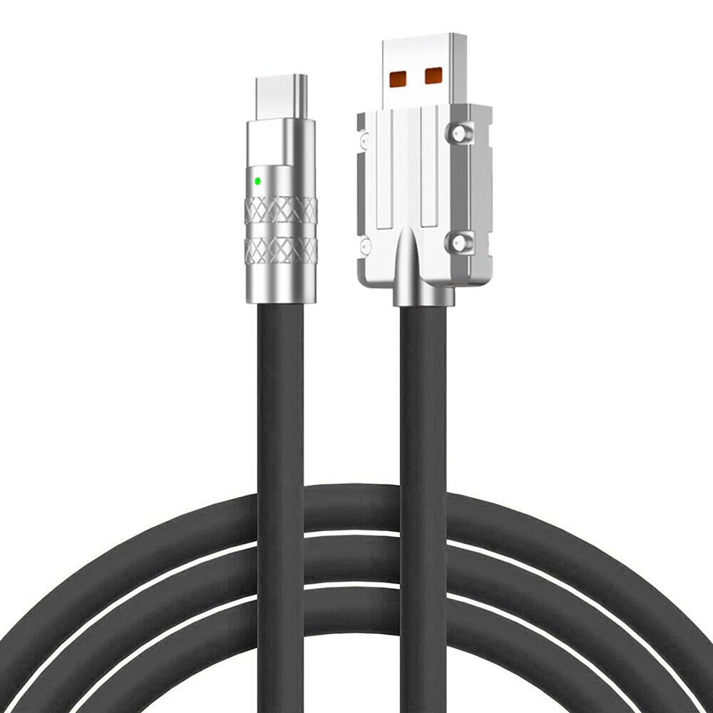 Kelso™ 6A 1m 120W USB To Type-C Cable Zinc Alloy Liquid Silicone Fast Charging Android Charger Cable With LED Indicator/6A Rapid Charging (Compatible with All USB Type-C Devices, Black, One Cable) (B0CG4YFWSB) Amazon Price History, Amazon Price Tracker