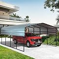 EROMMY 12x20 FT Metal Carport, 12' x 20' x 8.6' Heavy Duty Carport Canopy with Galvanized Metal Roof and Frame for Pickup, Boat, Car and Tractors