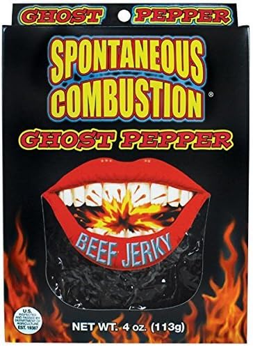Spontaneous Combustion Ghost Pepper Beef Jerky - 4 Ounces – Premium Quality Spicy Hot Beef Jerky – Try if you Dare!