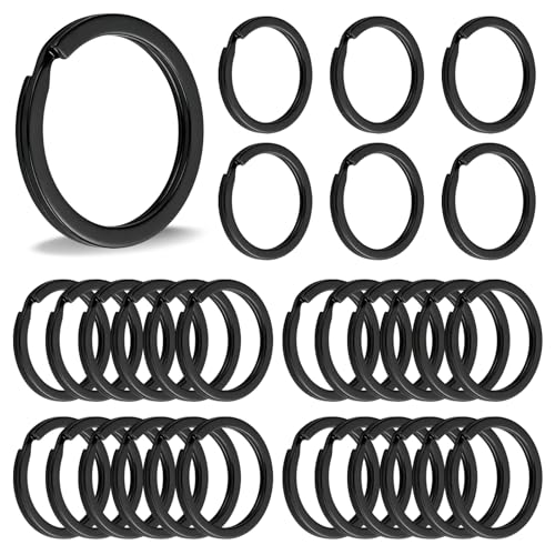 Image of 30Pcs Black Keyrings, 30mm Stainless Steel Flat Split Rings for Keys