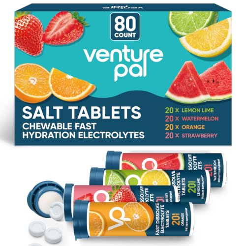 Venture Pal Chewable Electrolyte Tablets, 80 Count Fast-Dissolve Sugar-Free Stick Salt...